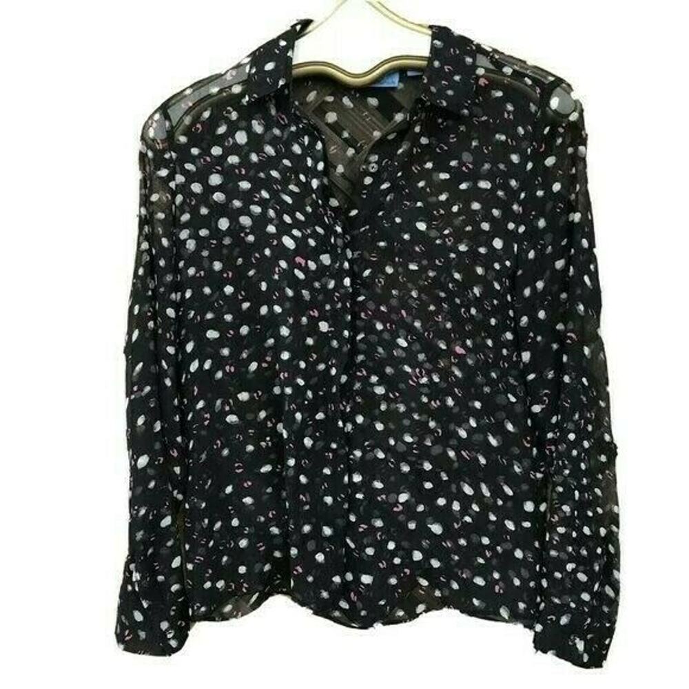 Simply Vera Vera Wang Sheer Polka Dot Button Down Blouse Black White Xs EUC